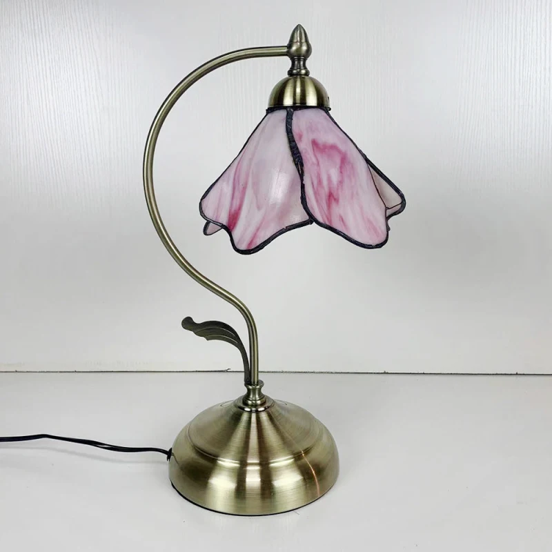 

American Country Flower Petal Table Lamp Vintage Bedside Light Alloy Modern Simple Fabric Shade Home Decor