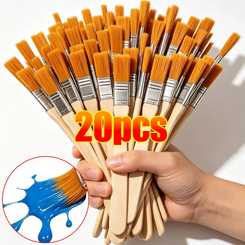20/10x Wholesale Wooden Handle Nylon Bristle Brush Mini Wall Paint Brushes Dusting Cleaning Art Painting Oil Brushes Hand Tools