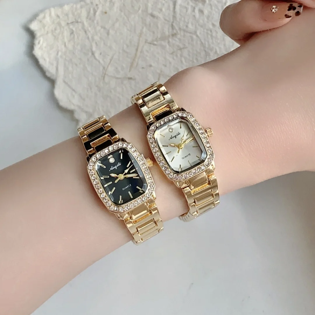 Moda pequeno mostrador quadrado relógios femininos senhoras relógio de quartzo relógios de pulso feminino vestido pulseira de ouro relógio feminino