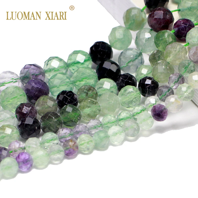 Fine AAA Round 100% Natural Stone Hard Cut Faceted Beads Fluorite For Jewelry Making DIY Bracelet Necklace Earrings 6/8/10MM