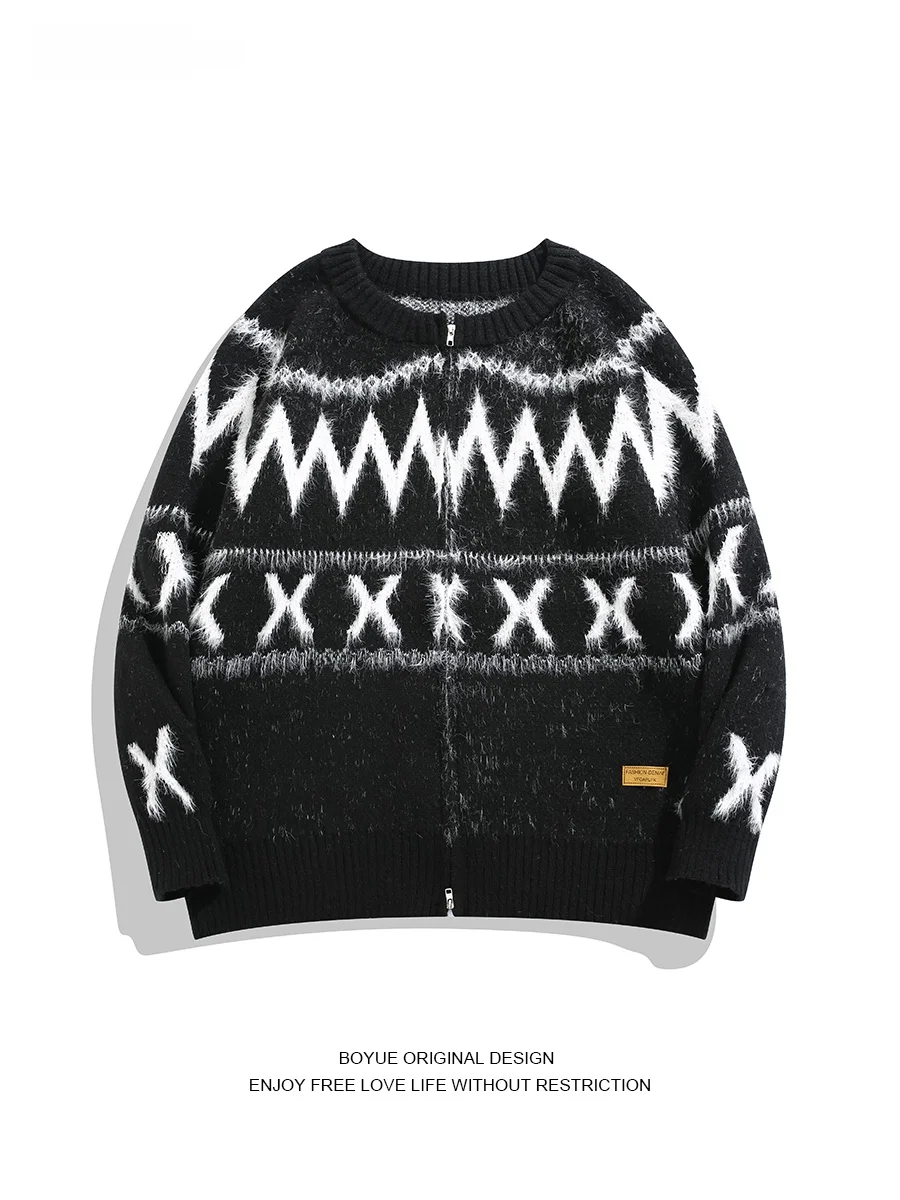 

Вязаный кардиган Boyue Fair Isle из норки, теплый, модный, универсальный, для мужчин и женщин, свободный крой, с длинными рукавами