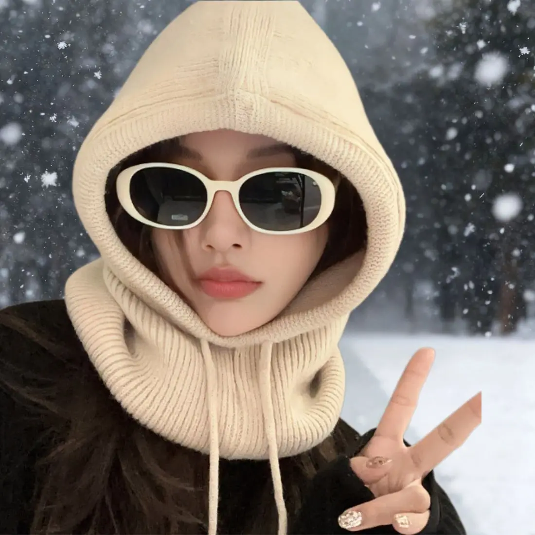 

New Winter Balaclava Hat Knitted woolen Hooded Caps for Women Men Outdoor Warm One-Piece Neck Collar Skullies Beanies Cap