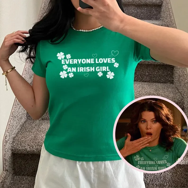 Everyone Loves an Irish Girl St Patrick's Day Baby Tee Y2k Shirt Aesthetic Early 2000s Fitted Top Baby tee Cute Summer Top
