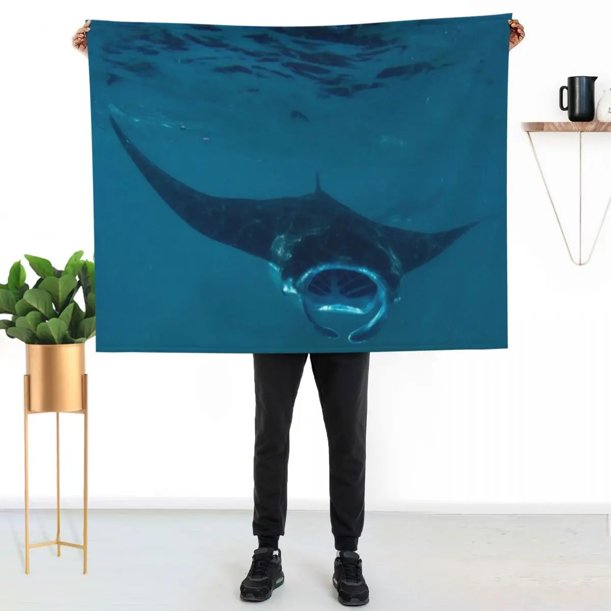 Curious Manta Ray At Crystal Bay Nusa Penida Bali Throw Blanket Luxury Brand Nap Luxury St valentine gift ideas Thermal Blankets