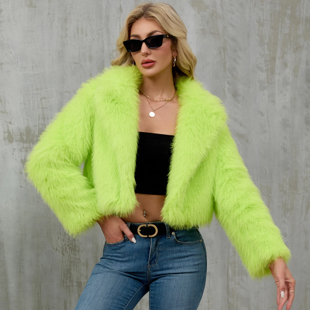 

2025 Новая зимняя женская короткая куртка из искусственного меха, пальто с отложным воротником и длинным рукавом, толстое теплое пальто, верхняя одежда, пушистое пальто для женщин