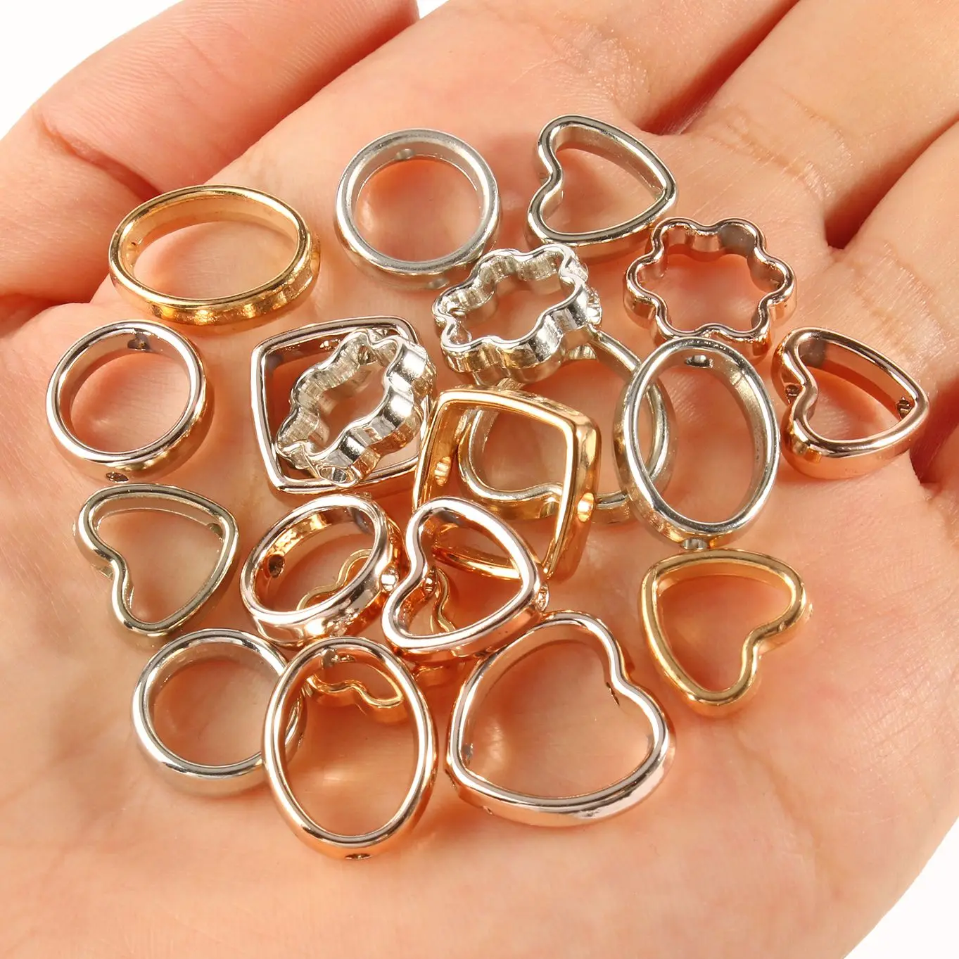 50pcs Two Hole CCB Love Heart Square Circle Flower Shape Frame Spacer Beads Connectors For Jewelry Making Diy Charms Earrings