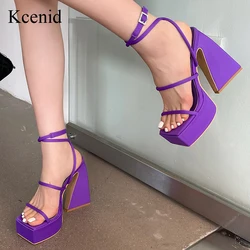 Kcenid 2023 estate donna tacco alto catena di strass sandali con cinturino alla caviglia Sexy scarpe da sera da sposa in cristallo décolleté con punta quadrata