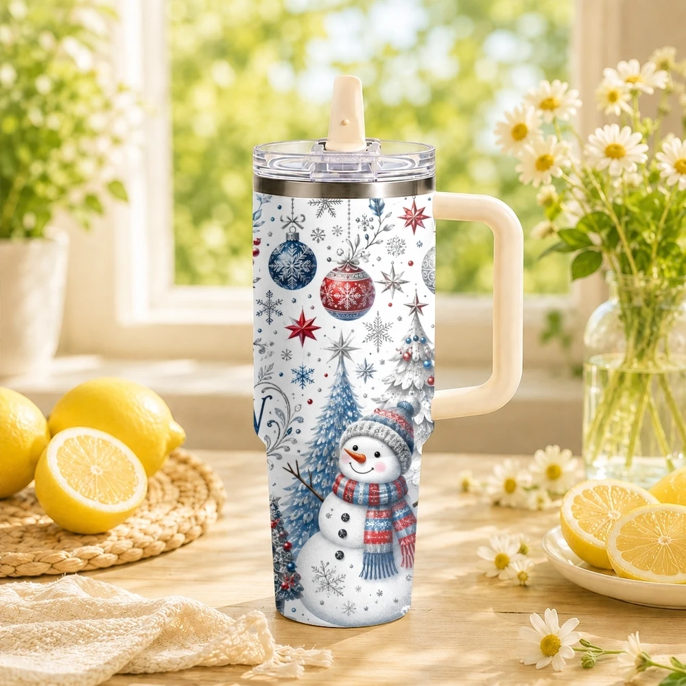 Christmas Tree Snowflake Vacuum Flasks 40oz Stainless Steel Insulated Tumbler Leakproof Vacuum Travel Mug Portable Coffee Cup