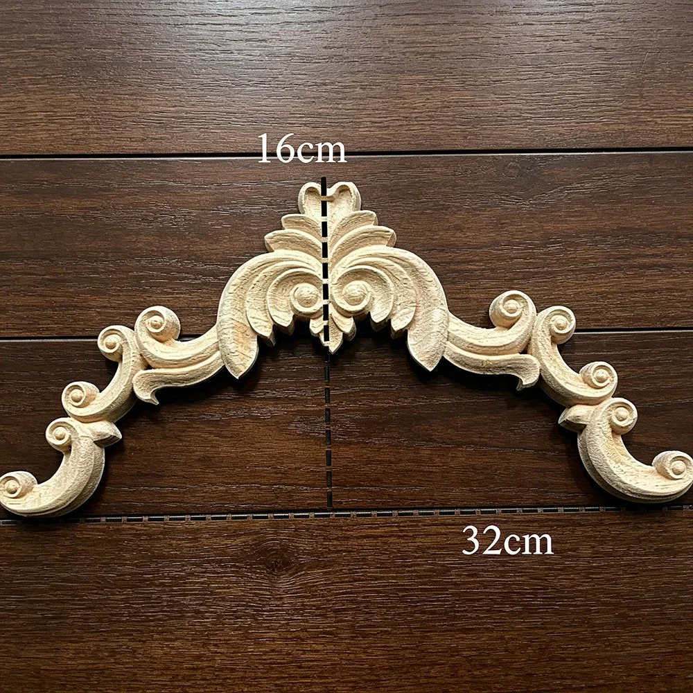 32cm 68cm Wood Corner Decoration Wood Appliques Onlays Home Decor Wooden Carving Decoration Wall Decals for Furniture Flowers