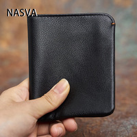 NASVA Leather Men's Wallet Vintage Small Women's Wallet Short Folding Coin Bag Card Holder Key Storage Bag