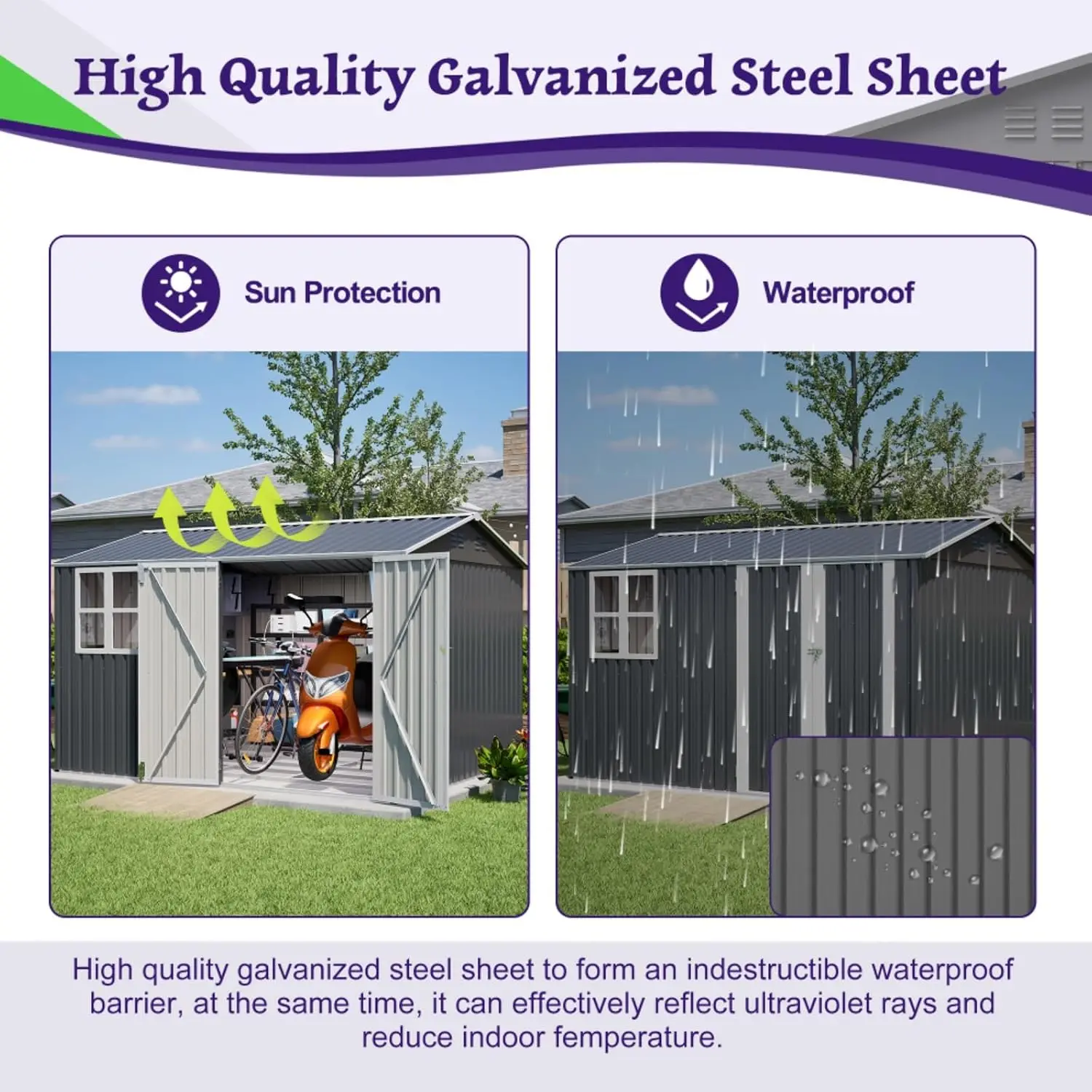 10x8FT Metal Storage Shed with Window & Lockable Doors Weather-Resistant Garden Backyard Patio Tool Shed, Customized