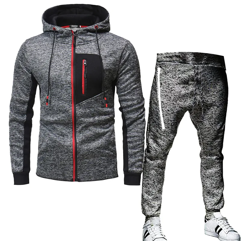 2023 new Hot Sale Men\'s Brand Tracksuit Casual Jogging Suit/set Outdoor Suit Zipper Jacket + Black Sweatpant 2pcs