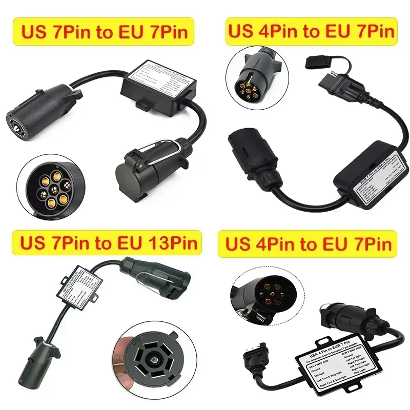 US To Europe Trailer Connector Light Converter 4 Way Flat Socket To 7 Way Round Socket European Trailer Adapter Socket Trailer