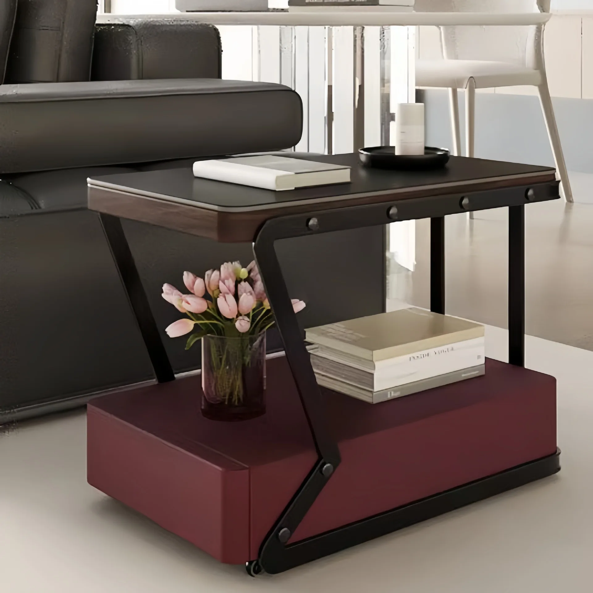 All solid wood mobile coffee table, smart sofa edge corner few living room multi-functional locker can be moved