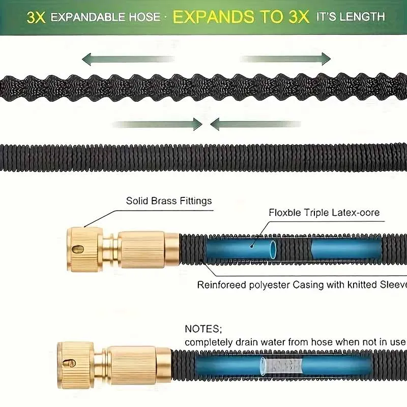 خرطوم توسيع البستانية، مجهز بمسدس مياه للتنظيف بـ 10 وظائف، مناسب لأدوات الري الداخلي/الخارجي