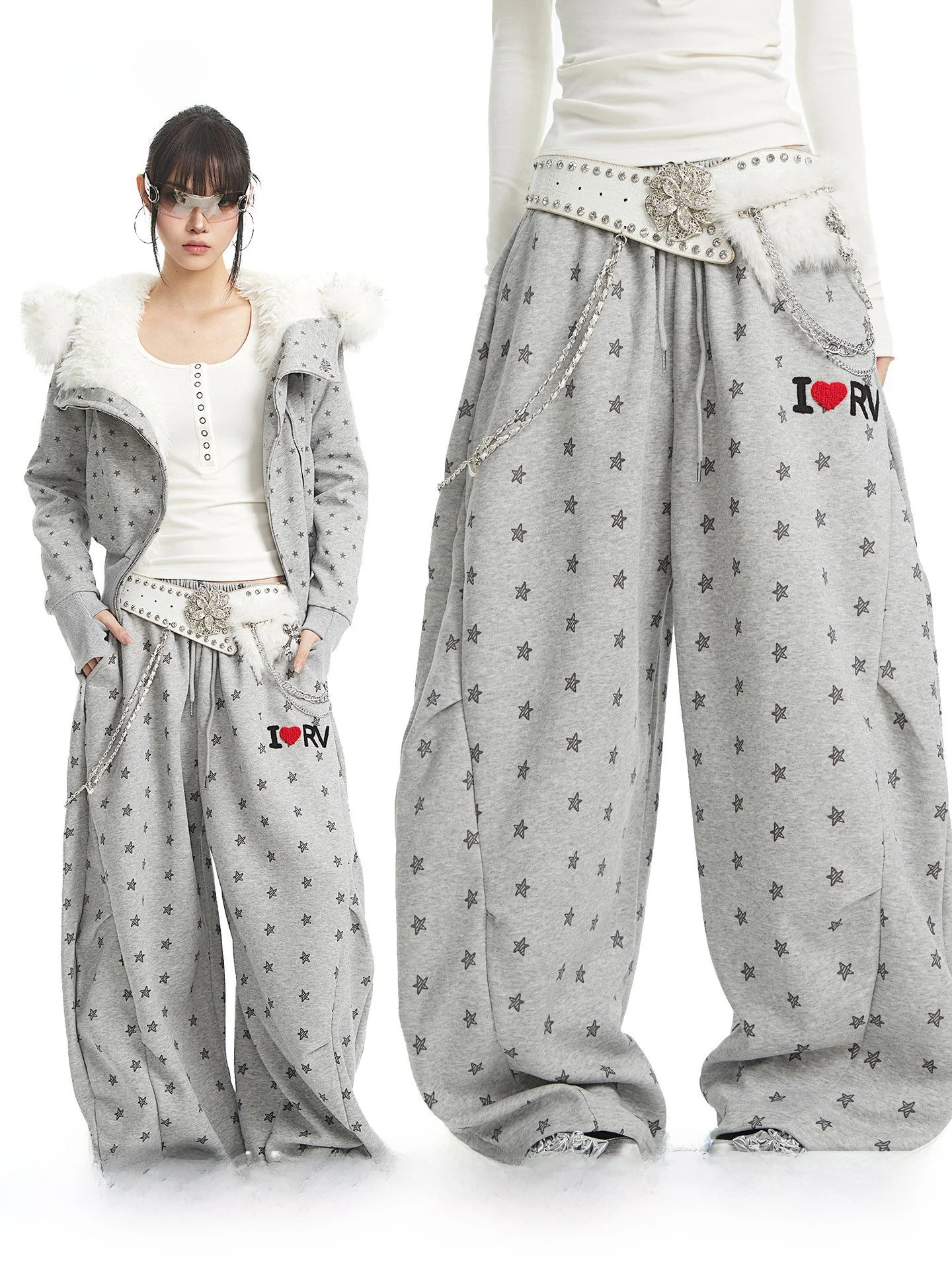 

Uncmhisex ey Star Print Wide Leg Pants Women's Casual Loose Fit Autumn Winter Slimming Versatile Fem Knife Pants