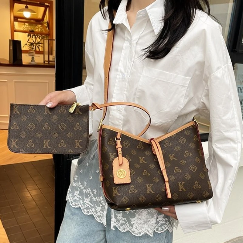 

Европейская и американская модная большая сумка с принтом, большая вместительная сумка через плечо на одно плечо, сумка-ведро в стиле ретро