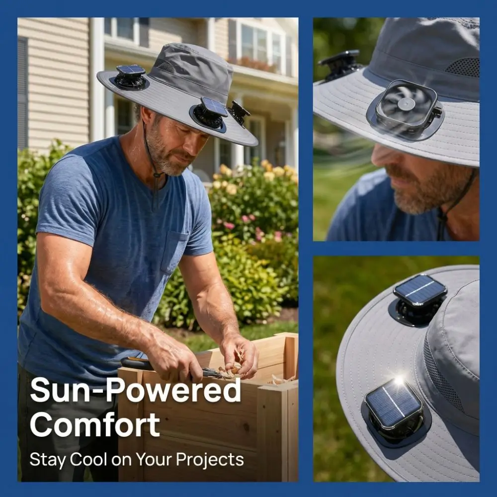 3 Fans Solar Fan Hat Breathable UV Protection Wide Brim Sun Cap Portable Lightweight Cooling Fisherman Hat Hot Weather