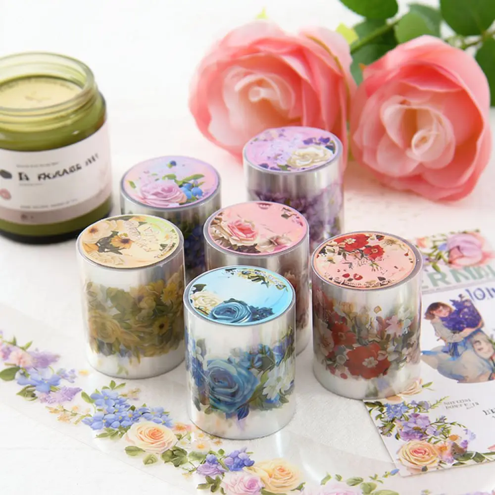 Waterproof PET Floral Washi Tape Decorative Adhesive Strip For Journaling Scrapbook Planner Stationery Art Craft Projects