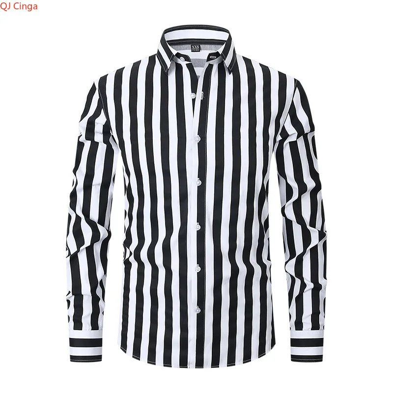 2026 Spring Men's Black Striped Long-Sleeve Shirt, Commuter-Style Single-Breasted Collared Shirts.