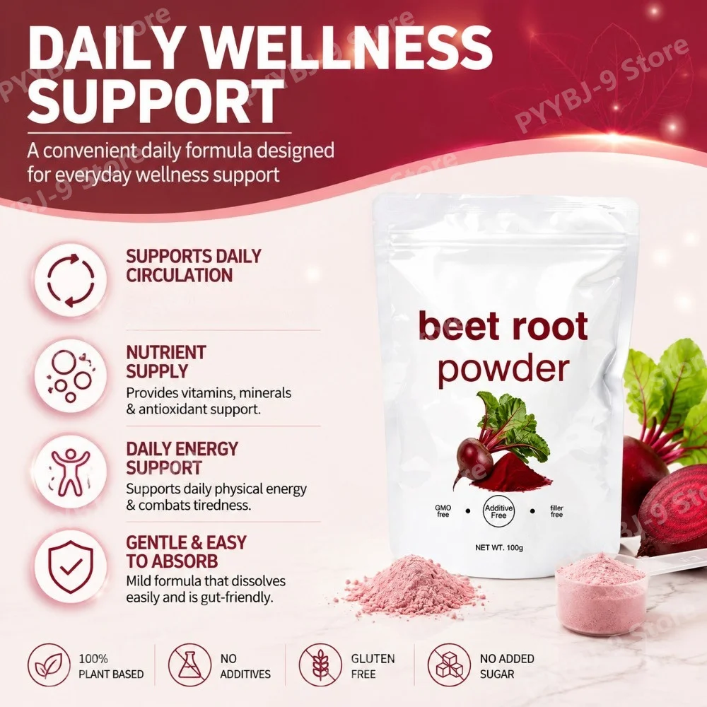 Beet Root Powder 3000mg Plant Based Sugar Free Gluten Free Supports Daily Energy Circulation Nutrient for Adults 100g 33Servings