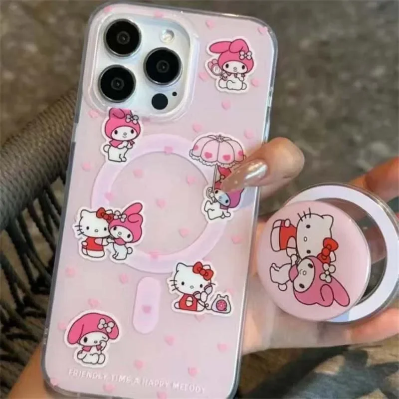 Koreanischen Stil Nette Hallo Kitty Magnetische Halterung Für MagSafe Telefon Fall Für Samsung Galaxy S25 S24 Ultra S22 S23 S25 plus Ultra 5G