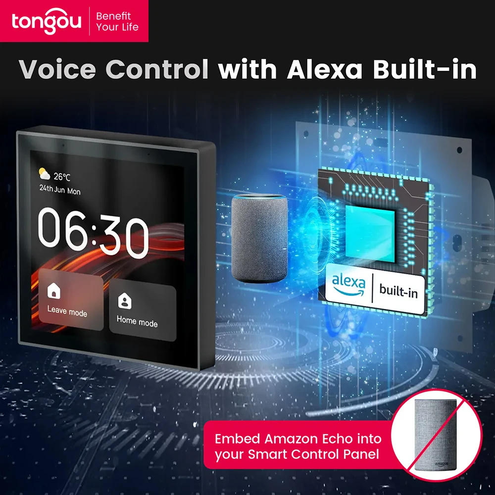 Panel de control central táctil Wifi TONGOU, pantalla Tuya, bulid en Alexa Control de voz y puerta de enlace ZigBee para escenas inteligentes de 4 pulgadas