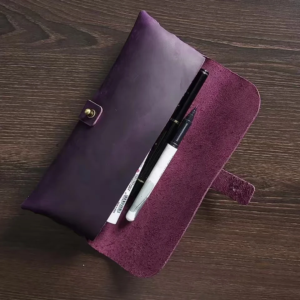 خمر مقلمة جلدية حقيقية حامل اليدوية سستة القلم الحقيبة المحمولة مستحضرات التجميل حقيبة أدوات مكتبية للعمل المكتبي والسفر #2