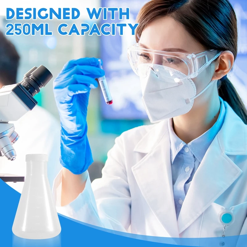 Laboratory Graduated Plastic Conical Flask, Measurable, Smooth Thick Wall, Two Bottles of 250Ml-FABY