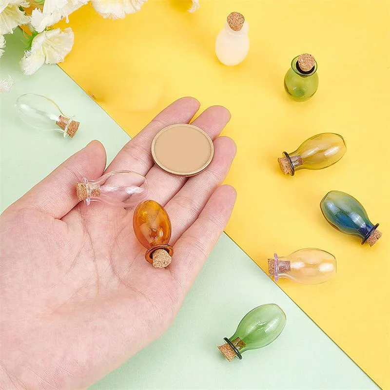 6Pcs Mini Oval Wishing Bottles with Cork Stoppers Transparent Small Glass Bottles DIY Craft Car Interiors Home Living Room Decor