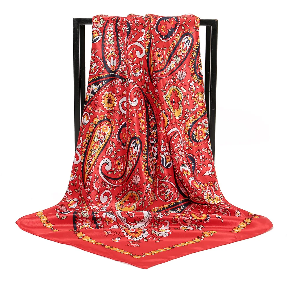 90*90cm Luxury Brand Women Silk Scarfs Print Square Scarves Spring Summer Shawls For Ladies