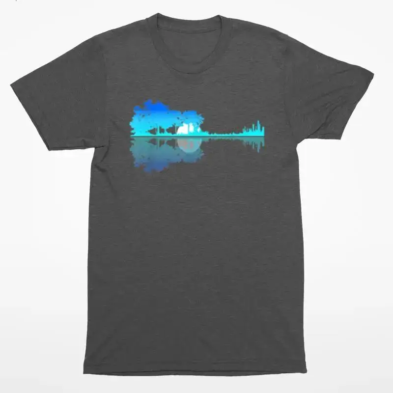 Vintage Feel Distressed Guitar Lake Shadow Love Musician T Shirt 102107