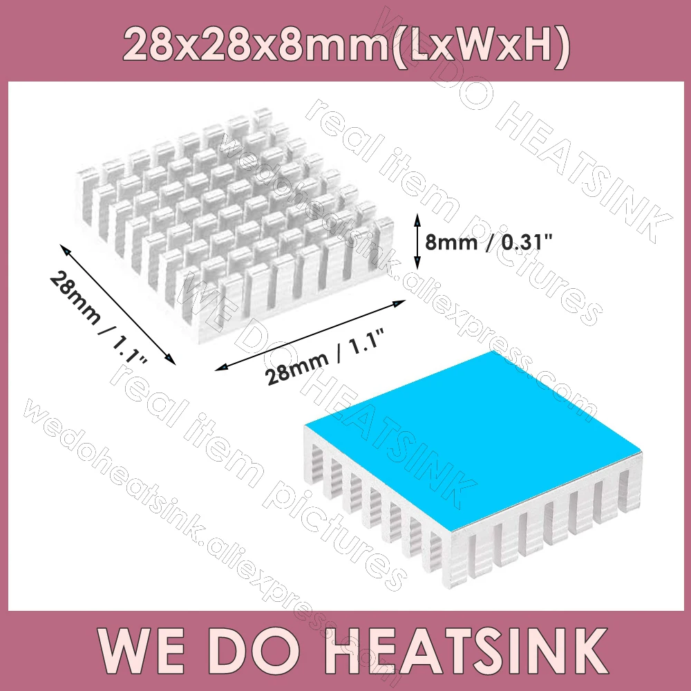 Aluminum Heatsink 28x28x8mm / 1.1x1.1x0.31