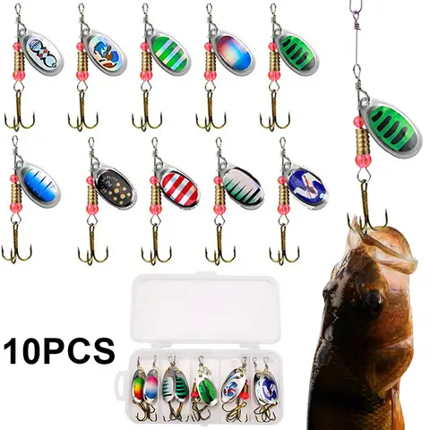 10Pcs Spinner Bait Hard Metal Lures 360 Degree Rotating Treble Hooks Wobblers 6cm Artificial Bass Bait for Bass Trout