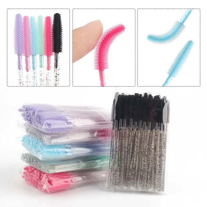 50 Pcs  Disposable Lash Brush Comb Beauty Makeup Brush Silicone Mascara Wands Applicator Women Eyelash Extension Make Up Tools