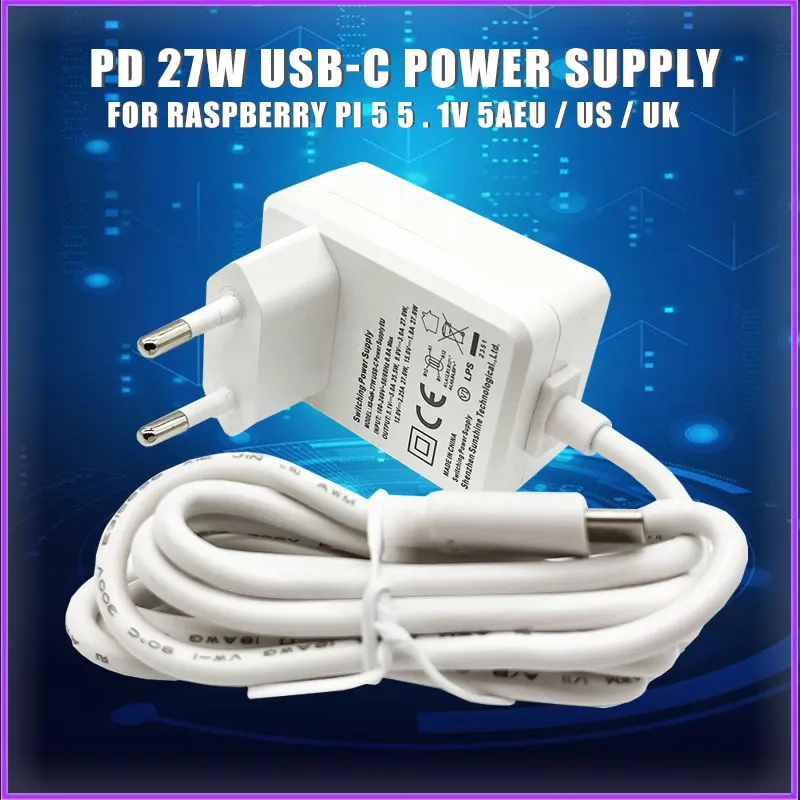 

Raspberry Pi 5 5.1V 5A Power Supply PD 27W USB Type C GaN Charger EU US UK Plug Power Adapter for Raspberry Pi 5/4B RPI 5