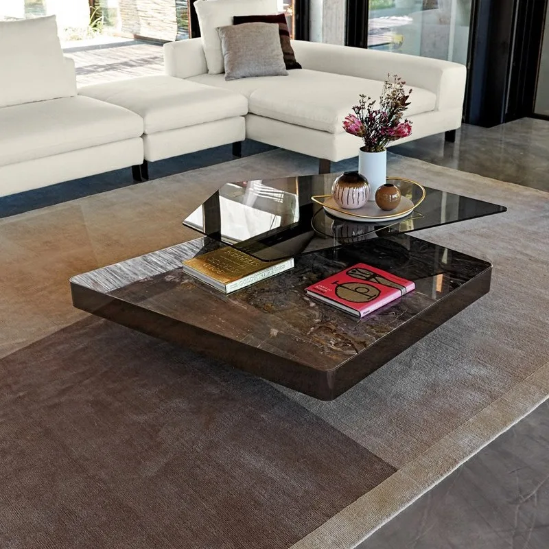 

Marble coffee table simple modern square size combination tea table living room high and low