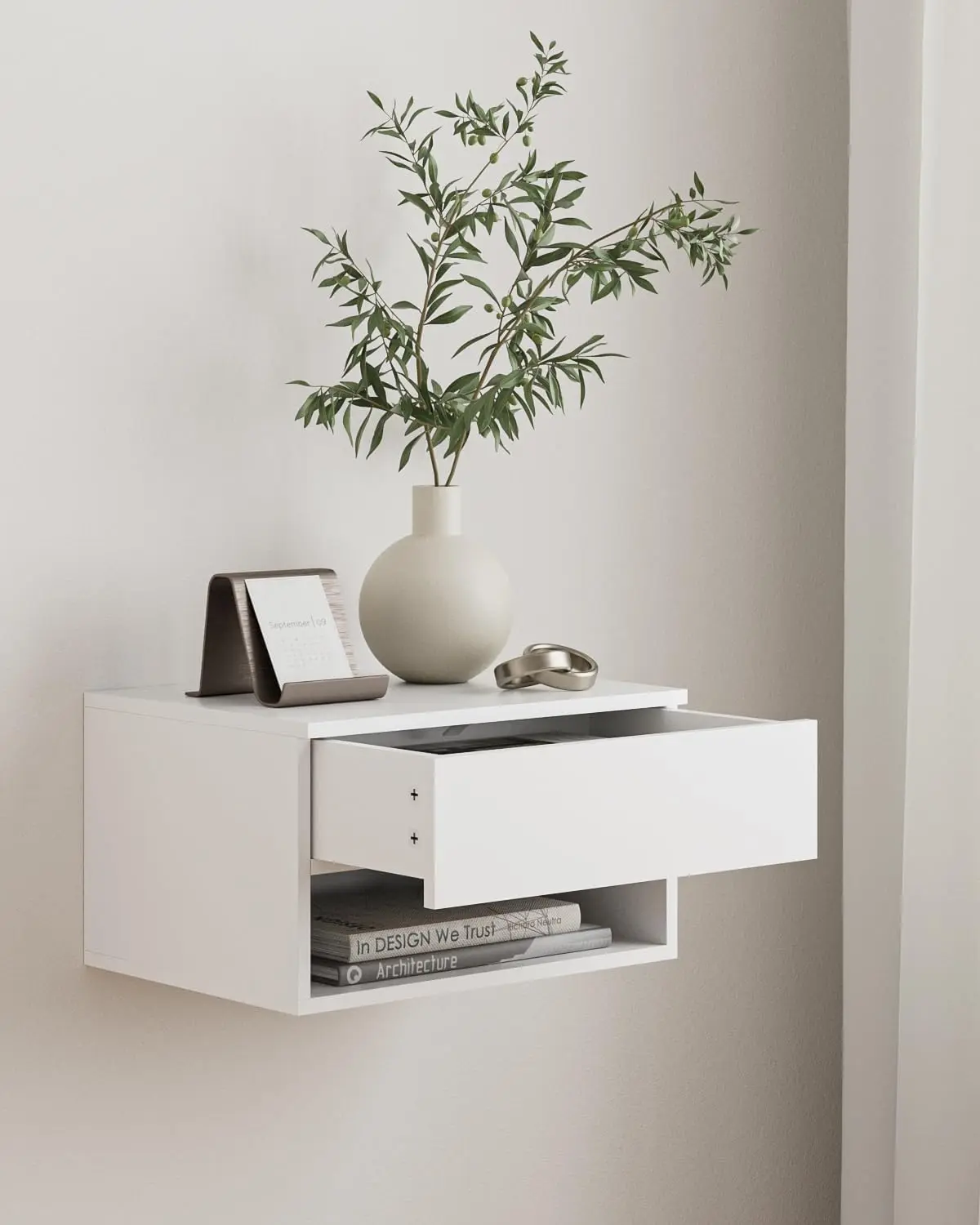 

Floating Nightstand, Small Modern Floating Nightstand With Drawer, Floating Shelves For Bedroom, Bathroom, White
