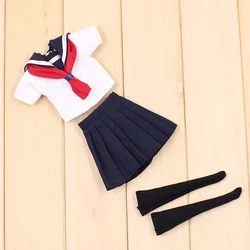 JK Style Doll Clothes for 1/6 30cm Blyth Dolls,Sailor Suit Dress for Azone Clothing (1Set=1 skirt+1 stocking+1 blouse)