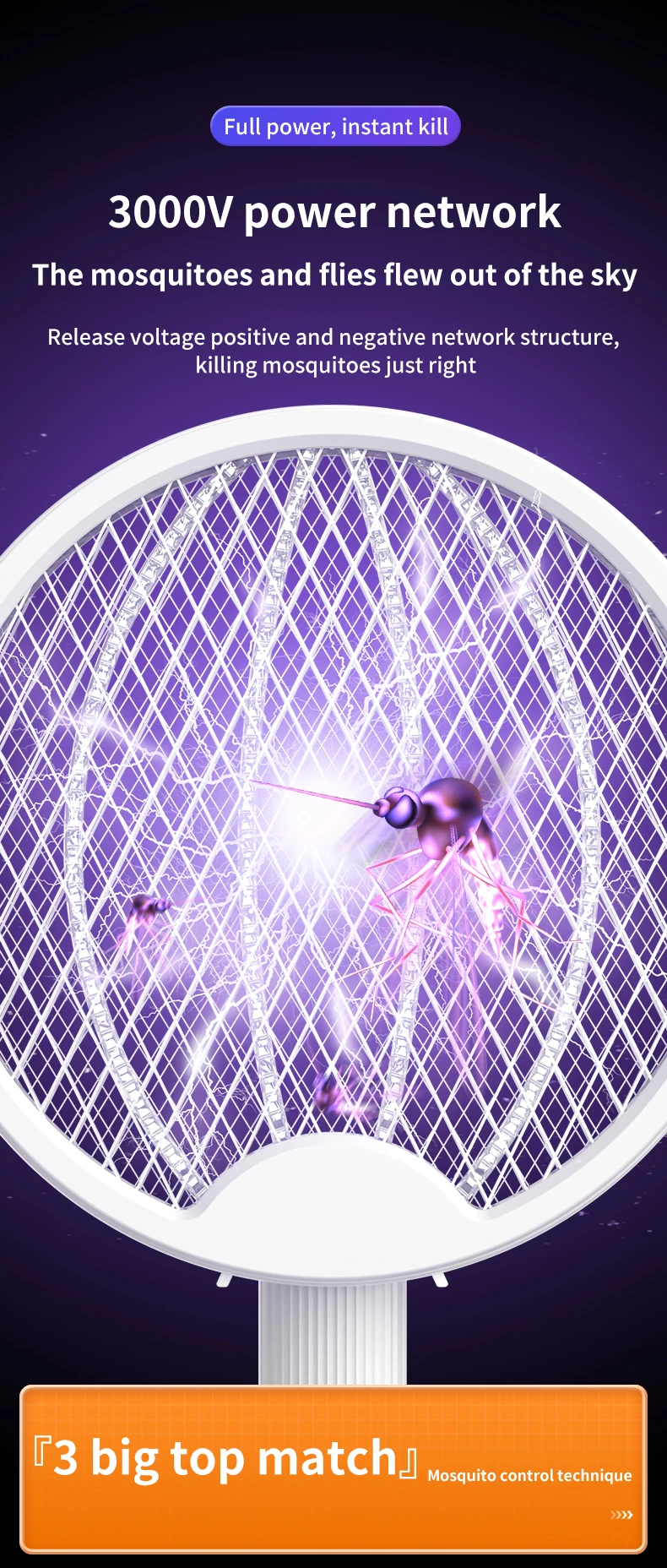Upgraded 4 in 1 Electric Mosquito Killer, Foldable USB Rechargeable Handheld Bug Zapper Fly Swatter with UV Light Insect Trap image 6