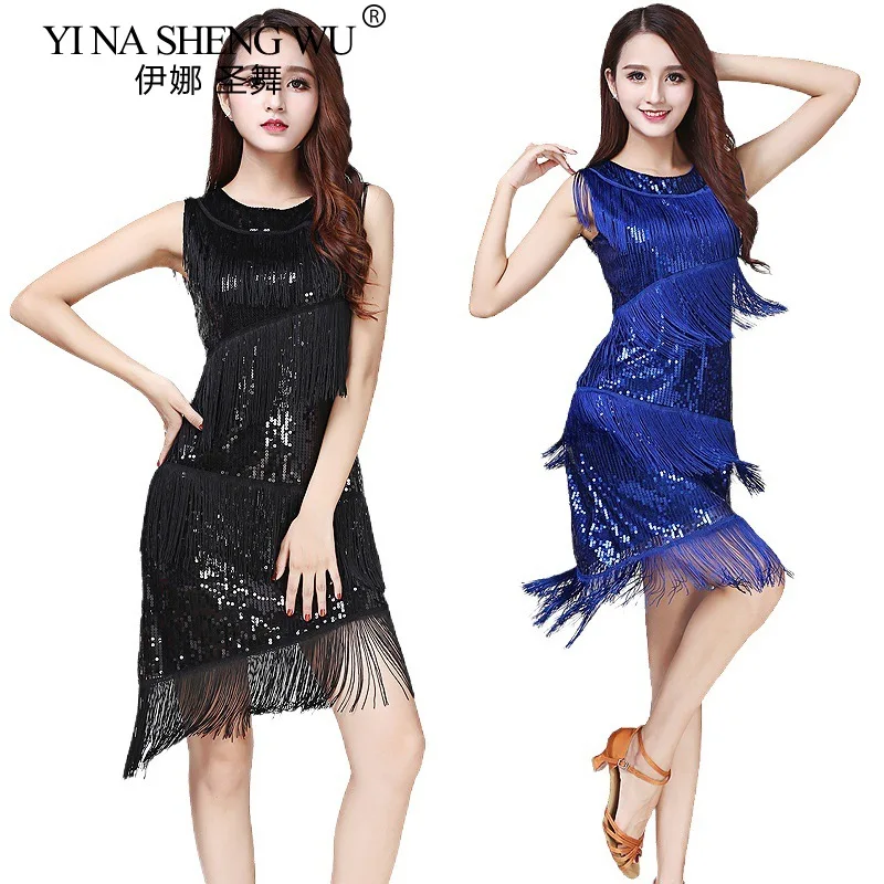 Vestido de baile latino sin mangas para mujer, vestido de baile de salón de Salsa Tango con borlas, traje de práctica de competición de baile latino