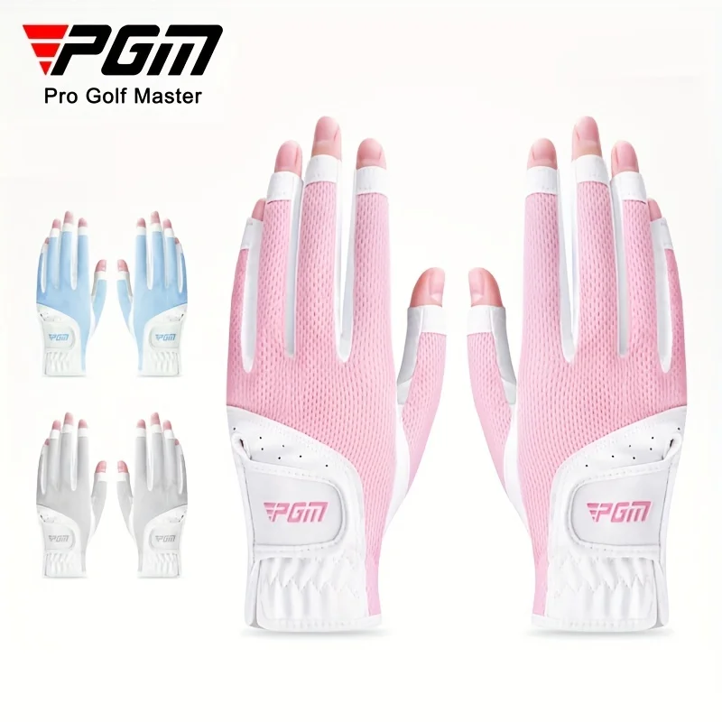 PGM 1 Pair Women\'s Open Finger Golf Gloves Breathable Mesh PU Sunscreen Finger Cover Left and Right Hand ST032