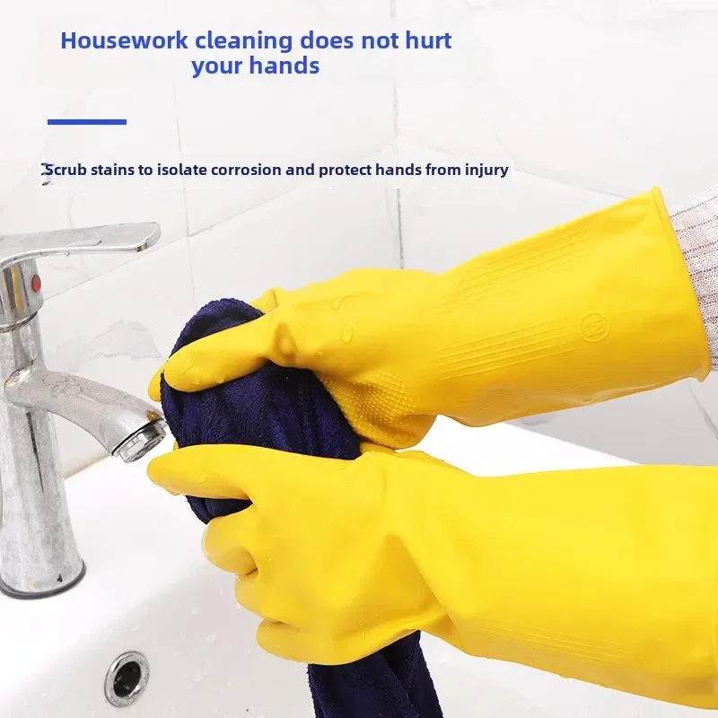 Thickened Acid Alkali Resistant Latex Rubber Reusable Household Cleaning Gloves for Dishwashing Laundry Kitchen Daily Work