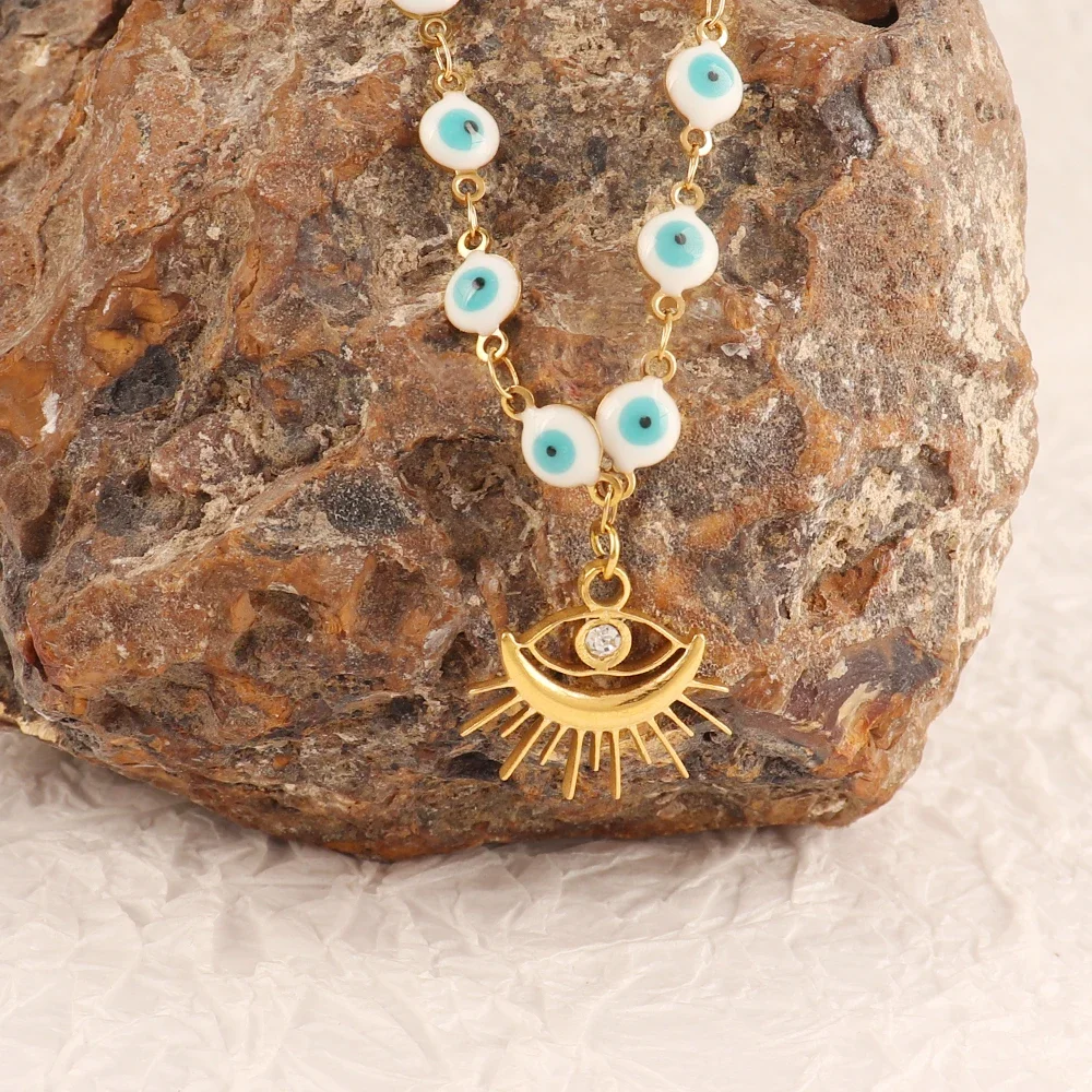 Blue Color Evil Eye Charms Necklace for Women Men Stainless Steel Lucky Turkish Eye Pendants Chain Necklace Choker Jewelry Gifts