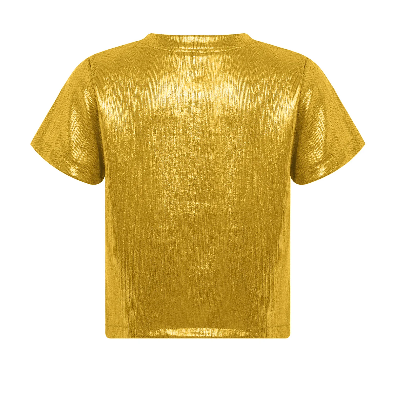 Kids Girls T-shirt Hip-Hop Jazz Dance Tops Metallic Short Sleeve Lace-up Keyhole Hem Shirts for Street Dance Performance Costume