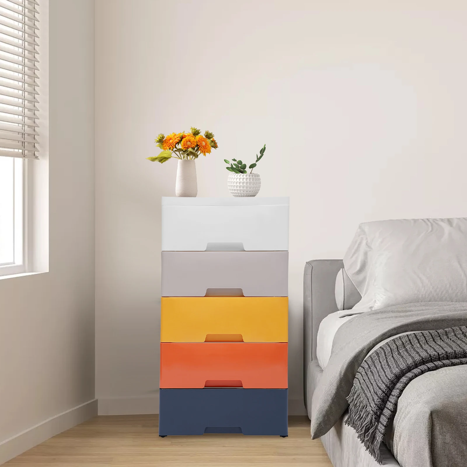 

Drawers Dresser Storage Plastic Cabinet Stackable Vertical 5 Drawers Tower Clothes Storage Small Chest Closet For Bedroom
