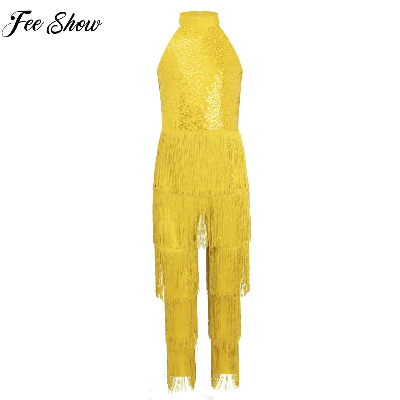 بدلة رقص تشا تشا تشا اللاتينية للأطفال البنات بدون أكمام مُزينة بالترتر لأداء رقص التانغو السامبا