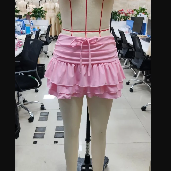 

Women's Mini Skorts Solid Color Low Rise Frilled Hem Short Skirts Summer Kawaii Harajuku Casual Skirts