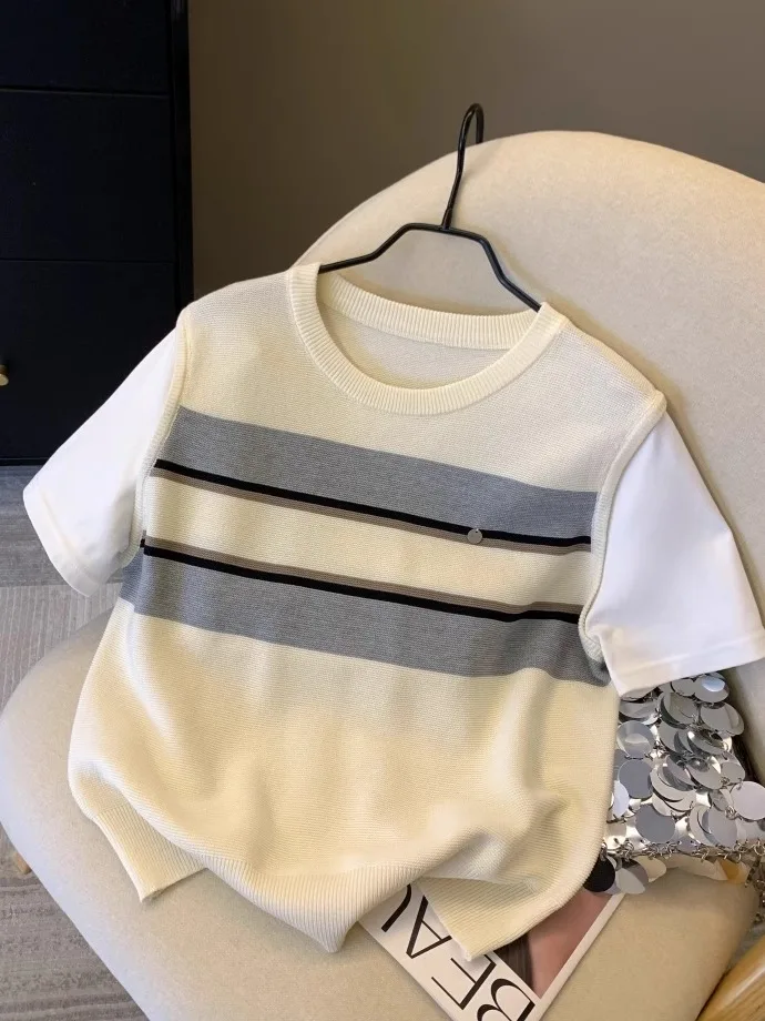 

Свободная утягивающая футболка ort Sve round Ne, женская летняя футболка Faion Age-Defng Top Color Blo Design, корейский повседневный топ...