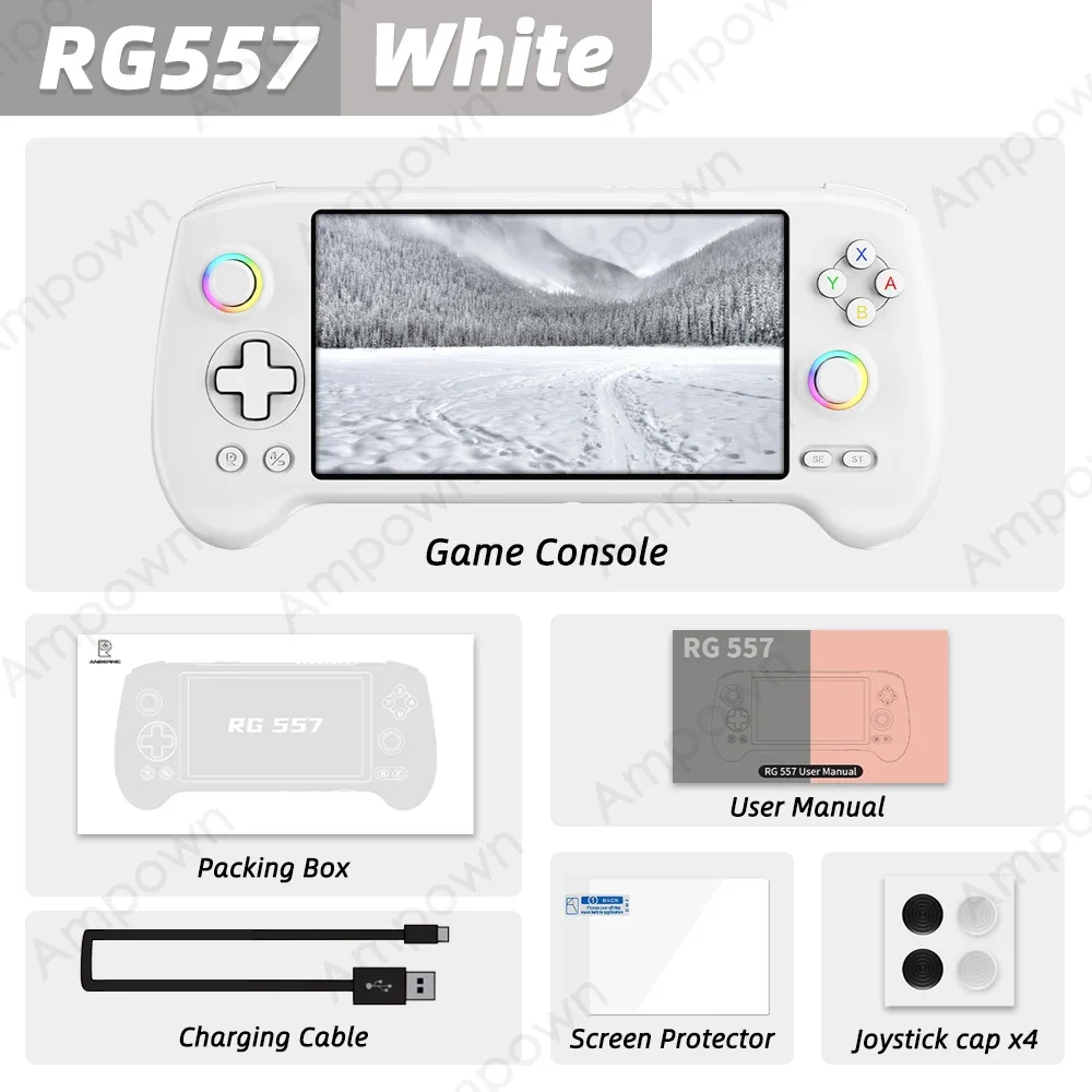ANBERNIC RG557 Handheld Game Console Afmeting Processor 5.48 "AMOLED Scherm Android14 Capacitieve Joystick DP Uitgang Koelventilator